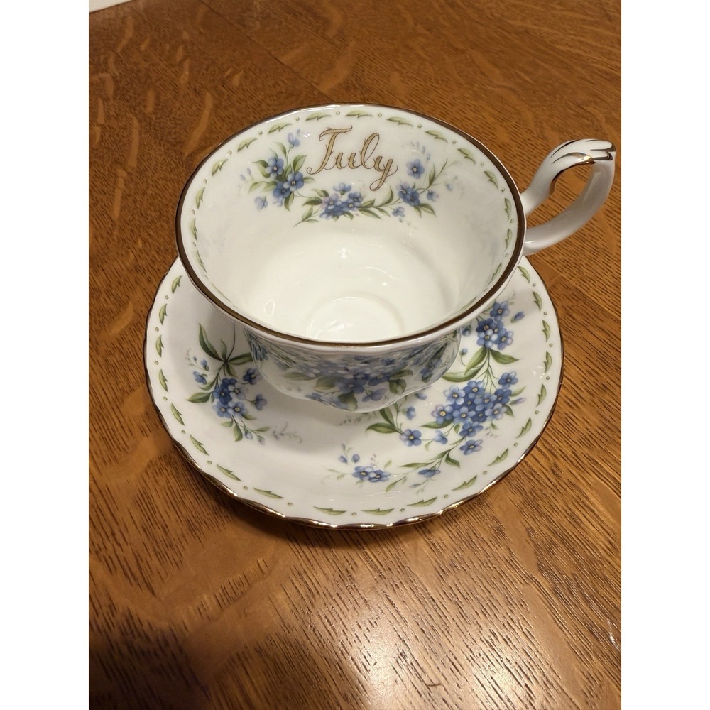 Vintage Royal Albert Flower of the Month  TeaCupSaucer "July" Forget Me Not MINT